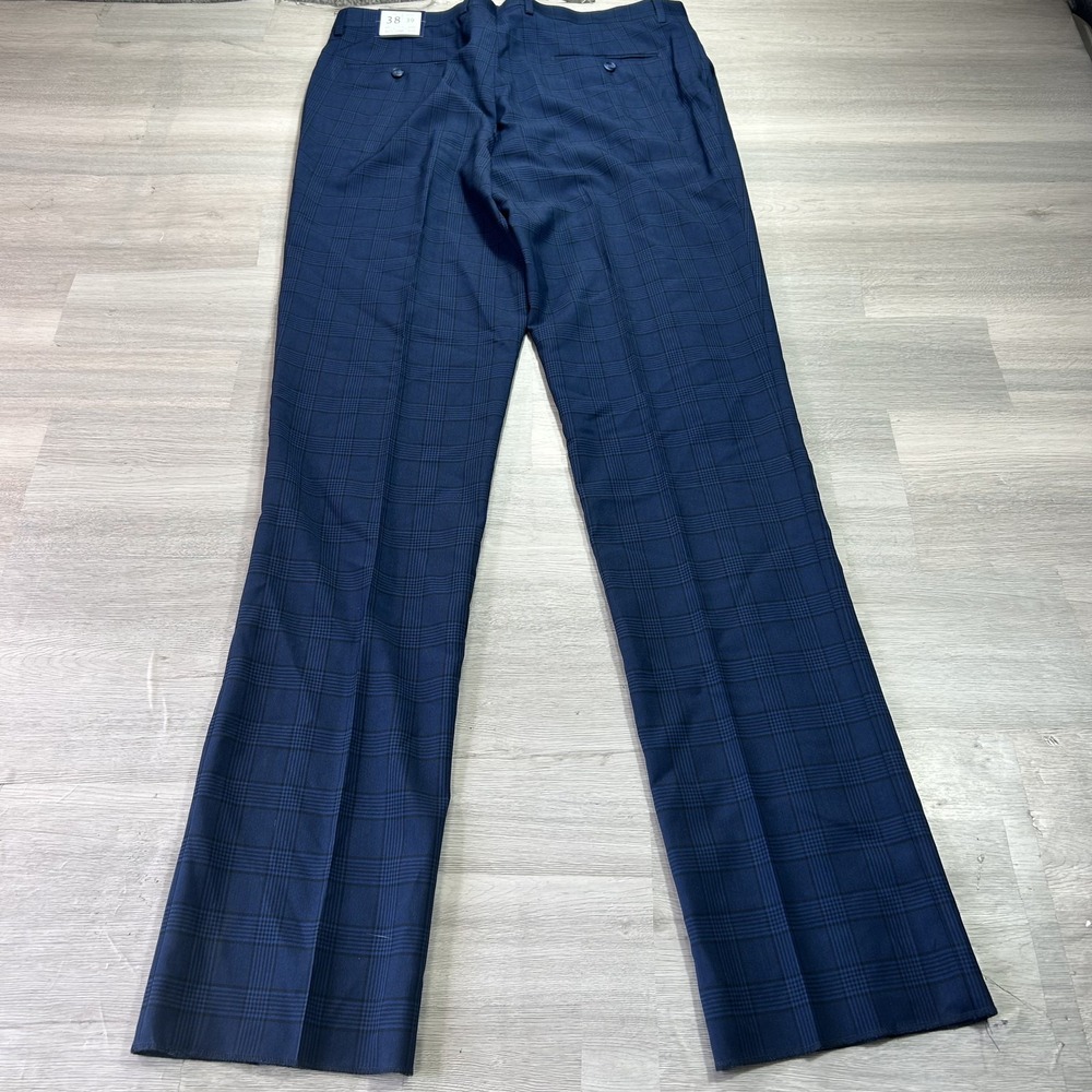 NEW Kilburne + Finch Dress Pants Mens 38x36 Blue Plaid Stretch Suit Trousers